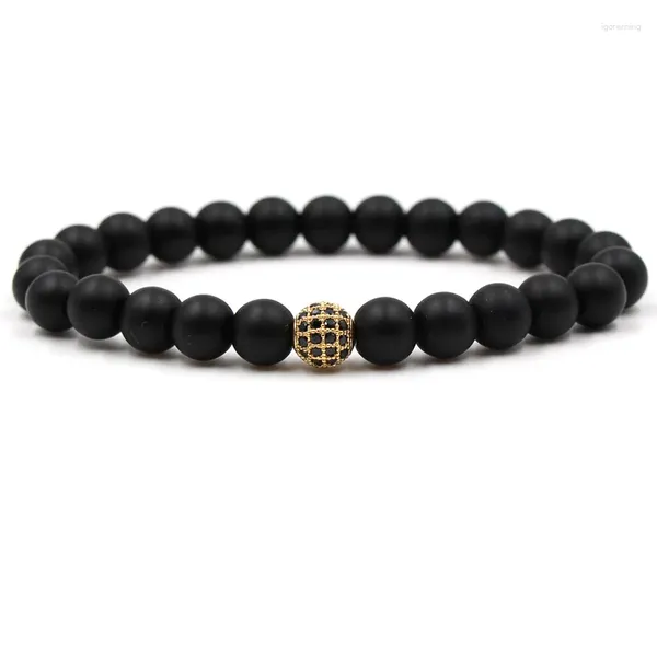 Strand classique 8mm mat noir pierre perles bracelet pavé CZ boule bracelets pour femmes hommes charme bijoux à la main décorations à la mode 2024