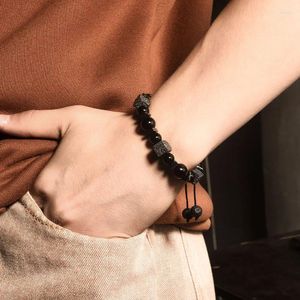 Bracelet tissé classique à brins, breloque en pierre de lave volcanique naturelle, perles carrées pour femmes et hommes, bijoux noirs brillants à la mode, 2023