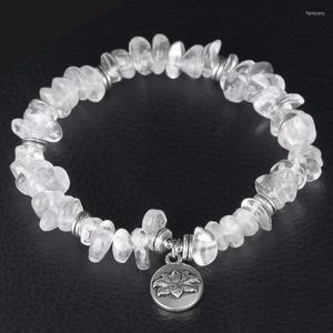 Strand Clear Quartz Crystal Chip Bracelet Handmade Stretch Bracelets en pierre naturelle Pépites irrégulières Lotus Flower Healing Jewelry