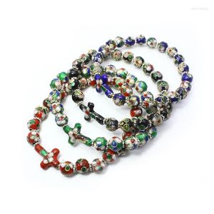 STRAND CLOISONNE kralen Cross -armband Elastische vrouwen mannen Bangle zwart rood groen blauw