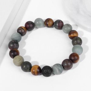 Strand Color Block Beaded Bracelet 10mm Big Beads Stone Pulseras para Mujeres Hombres Cuerda elástica Brazaletes Joyas naturales de colores mezclados