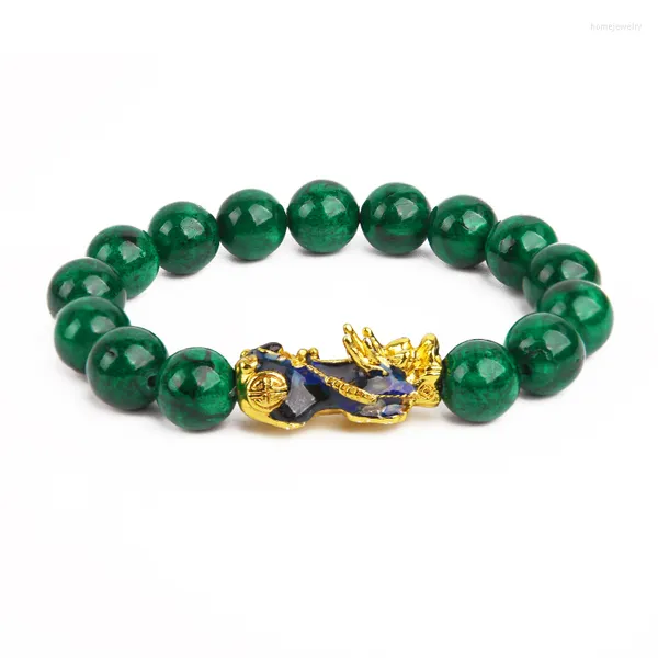 Strand Color Changing Pixiu Bracelet Green Stone Beads Pareja Energy Bring Lucky Brave Wealth Feng Shui Pulseras para mujeres