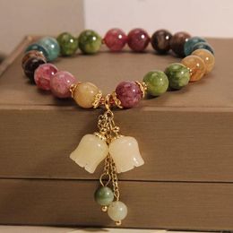 Bracelet en Tourmaline de couleur naturelle, perles colorées, porte-bonheur et bijoux de plage sains, pendentif orchidée perlé