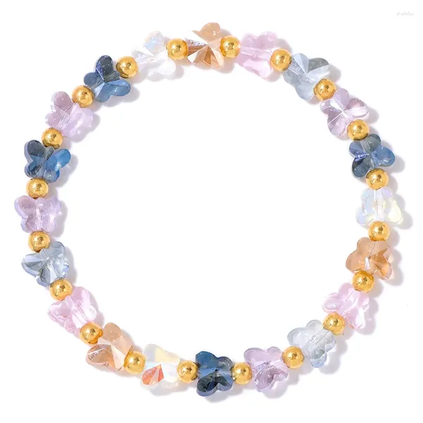 Pulsera de cuentas de cristal de mariposa colorida para mujer, cuentas de Color dorado, abalorio espaciador, joyería elástica de Reiki, regalo