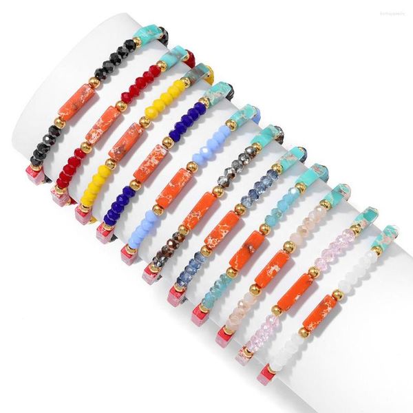 Pulseras de cuentas de cristal facetadas de colores para mujeres y hombres, pulsera con dije de cuboide de piedra Imperial, joyería de fiesta de verano Bohemia