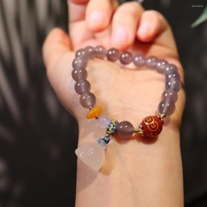 Strand kleurrijk L retro Chinese stijl Feng Shui Girl's Lucky Prayer Gray Beads Lotus Hangers Bracelet For Women Party Jewelry Gifts