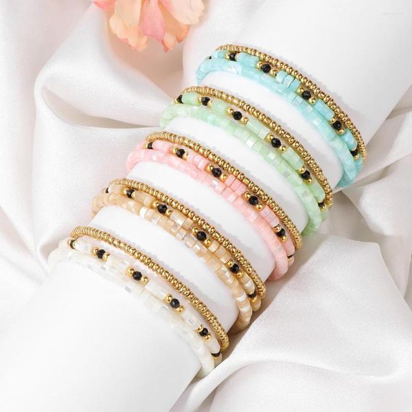 Pulseras de cuentas de concha de agua dulce Natural de colores para mujeres y hombres, tobillera teñida con semillas de Color dorado, joyería para el tobillo de nácar