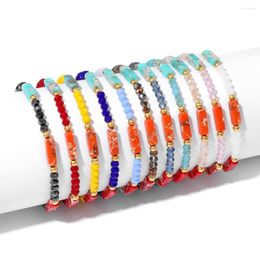 Brin Coloré Shoushan Pierre Élastique Bracelet Tube À Facettes Perlé Simple Énergie Guérison Pour Hommes Femmes Bijoux Cadeau