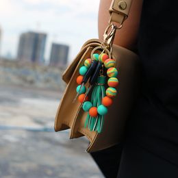 STRAND kleurrijke siliconen kralen armbanden sleutelring kralen armband Keychaintassel Key Chain Women Fashion Jewelry