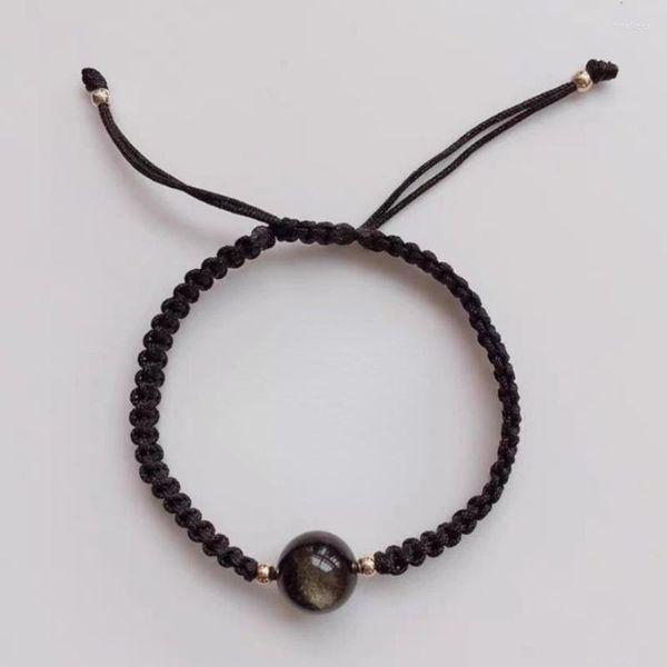 Strand Cool Black Semi-Precious Perles de pierre Bracelet Obsidien Amethyst Chaîne de corde à tricot à main Brangle femme couple