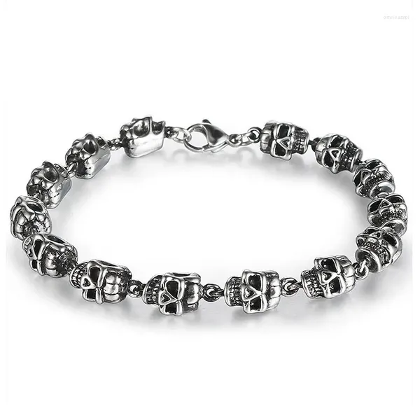 Bracelet de crâne de style rock cool à Strand Cool Sampunk pour hommes pour hommes femmes alliage squelette perlé hiphop tibétain prière