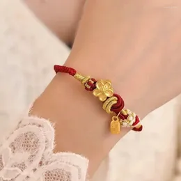 Bracelet en cuivre plaqué or, corde à main, fleur de pêche, transfert de perles, Simple, Style ancien, grande année, marque Fu, bijoux tissés rouges