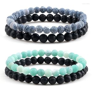 STRAND PAAR BRACKET SET NATUURLIJKE ZWARTE LAVA STONE kralen Vulkanische rots verwoord Bangle vrouwen Men Pols sieraden 6mm