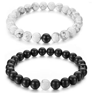 Strand Couples His And Hers Bracelet Black Matte Agate White Howlite 8mm Beads Distance