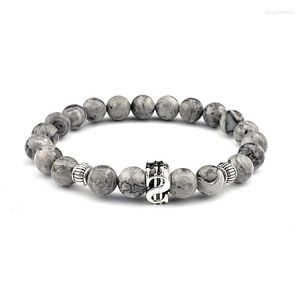 Strand Creative Piedra Natural Pulsera Hombres Mujeres 8mm Mapa Tiger Eyes Braslet Vintage Silver Color Dollar Beaded Braclet Lava Brazalete