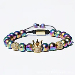 Strand Crown Braid armband voor mannen en vrouwen 8mm kleurrijke steen verstelbare kraal sieraden cadeau
