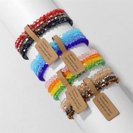 Bracelets de perles de cristal à brins, 4 pièces/ensemble, avec carte de bénédiction, série multicolore faite à la main, pour femmes et hommes, cadeaux pour amis