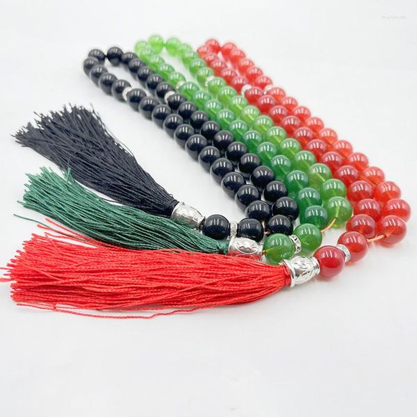 Strand Cristal Perles Méditation Perlé Colliers 12mm Brillant Noir Hommes Noué Pierre Tribal Gland Yoga Collier Femmes Bohème Bijoux