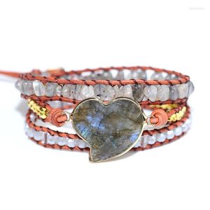 Strand Crystal Love Bracelet en cuir multicouche tissé à la main Amoureux de la bohème Cadeau pour femme Pierre précieuse