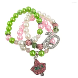 Strand Custom Hand Made Simple Elastic Pink Green Beads Griekse Sorority email Letter Charms Fashion Bracelet Women Sieraden