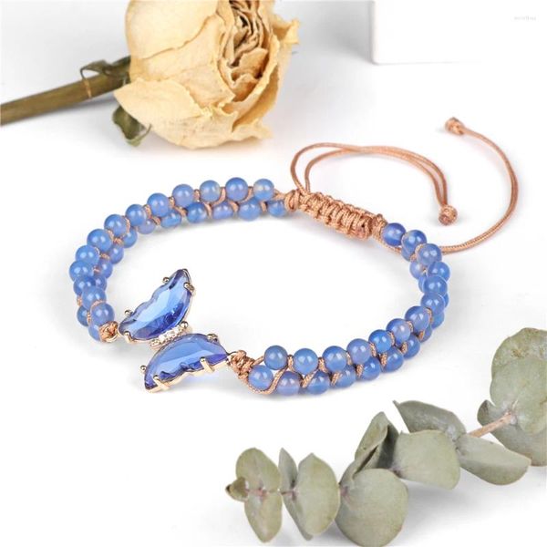 Bracelet en pierre papillon mignon pour femmes, perles naturelles tressées, bijoux féminins, chaîne en cristal