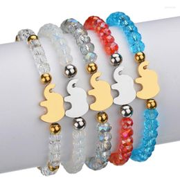 Brin Mignon En Acier Inoxydable Petit Éléphant Élastique Corde Bracelets Bonbons Couleur Cristal Perles Chaîne Bracelet Pour Femmes Enfant Bijoux Cadeau