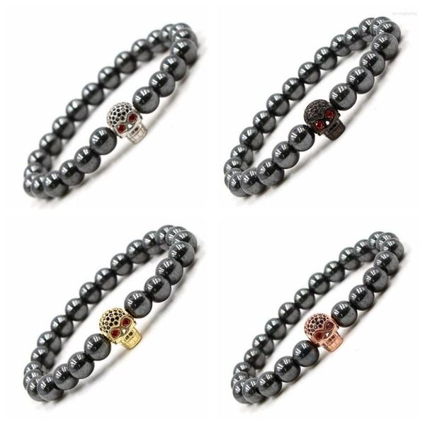 Brin CZ strass crâne magnétique hématite guérison Reiking pierre Bracelet Frineship Bracelet pour femmes hommes puissance bracelets