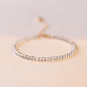 STRAND sierlijke kleine 2 mm maansteen micro gefacetteerd ronde kralen armband genezende kristal juni geboortesteen delicaat cadeau voor haar