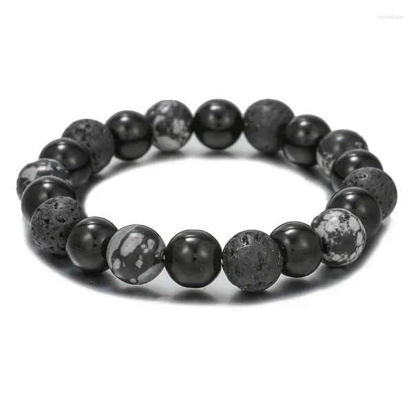 Strand Dark Series Naturel Noir Onyx Volcanique Roche Carte Pierre Perles Bracelet Homme Cuivre Accessoires Lave Bijoux Pour Femmes Pulsera