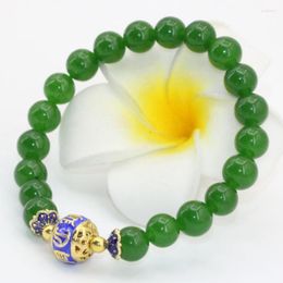 STRAND Design 8mm Fashion Green Chalcedony Jades Natural Stone Round kralen vrouwen armbanden fijne sieraden maken 7,5 inch B2703