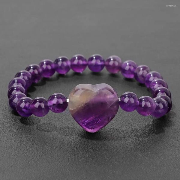 Strand Design Love Heart Stone Bracelet Amethystes Natural Amethystes Rose Quartz Tiger Eye Beads Charm Bracelets Femme Hommes couples bijoux