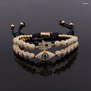 Strand Design Luxury Men Bracelet Jewelry Chapado en oro CZ Pave Eye Hand Charm Beaded Macrame Set Male
