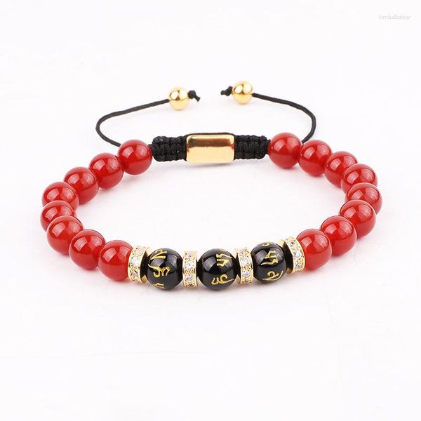 Conception de brin Stone Natural Red Agate Tibetan Perles CZ Charme Macrame Bracelet Ajustement Feng Shui Women Men