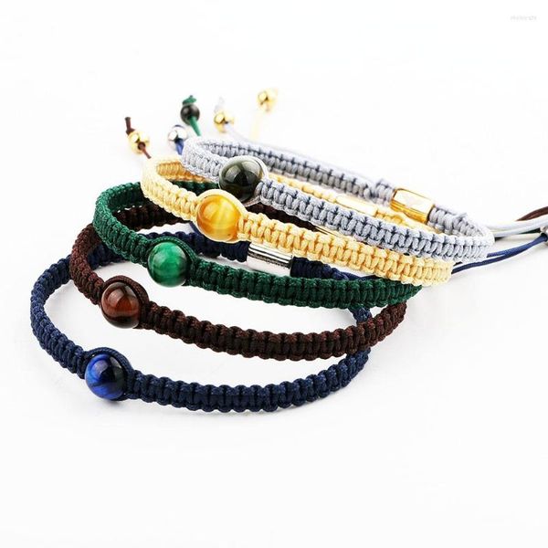 Pulsera de macramé trenzado con nudo de cordón de ojo de tigre de piedra Natural de diseño de hilo, regalo de joyería para hombres