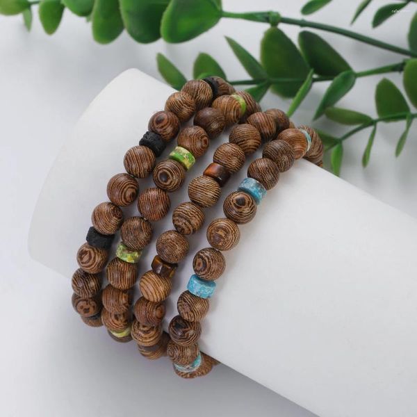 Bracelet de perle en bois de conception de brin pour hommes Natural Mini Tiger Eye Lava Stone Yoga Bracelets Couple de bijoux de bracelet Pulsera Gift