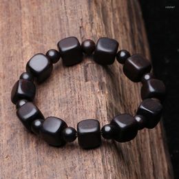 STRAND DICE Vorm ebbenhouten elastische armband zwart met cadeauzakje maken