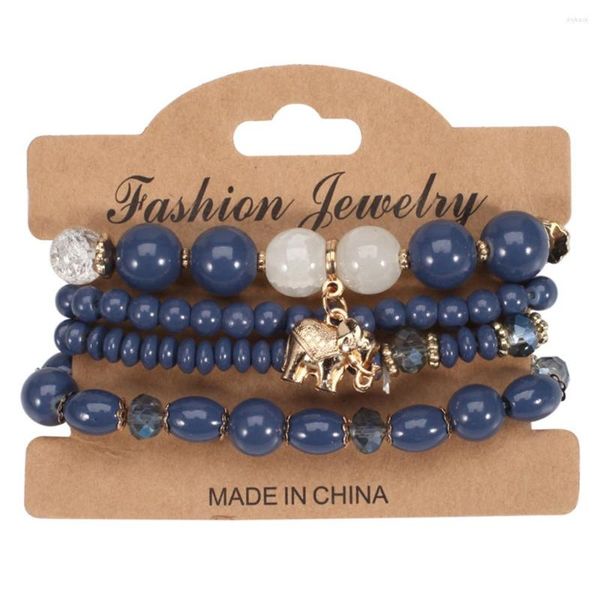 Hebra DIEZI coreana multicapa cuentas blancas pulseras de cadena de cuerda elástica mujer moda elefante encanto pulsera Pulseira femenina