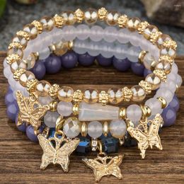 Strand diezi multicouche bohemian cristal perles bracelets femmes filles papillon charme élastique bracelet pulseira féminina