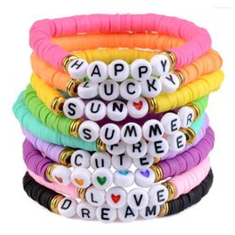 STRAND DIY BOHO Letter Women Bracelet Multicolor Polymer Clay Flat Round Handmade Sweet and Lovely Girls Child Armbanden Leuke sieraden