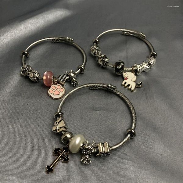 Strand chien croix pendentif bracelets porte-bonheur bricolage perles bracelet en acier inoxydable bijoux pour femmes fille