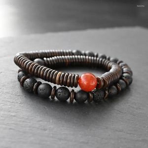 Strand dubbellaags kokosnoot houten kralen armband natuursteen kralen armbanden voor mannen en vrouwen stapelen houten stretch