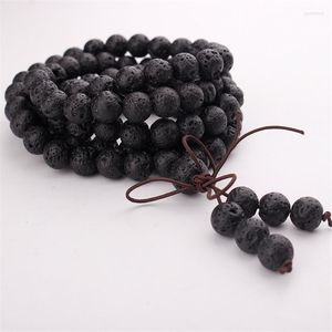 Brin goutte 6mm 8mm 10mm pierre de lave naturelle pierre de guérison gemme 108 perles de prière bouddhiste tibétain Mala Bracelet colliers