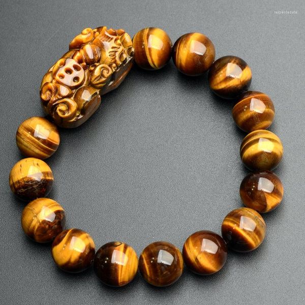 Pulseras de piedra de ojo de tigre amarillo Natural con forma de gota, cuentas de 12mm Pi Xiu para hombres y mujeres, pulsera, accesorios de joyería