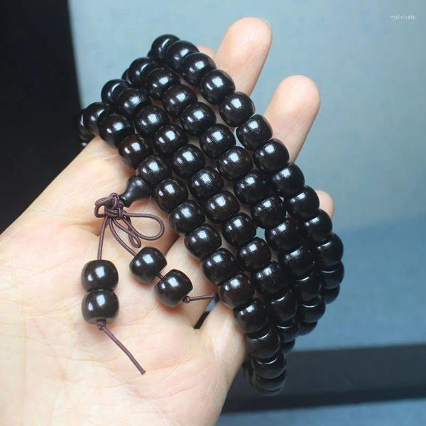 Cuentas redondas planas de ébano, pulsera de cuentas de Buda de 8mm y 10mm, 108 piezas de moda