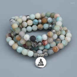 Strand EDOTHALIA 8 MM Mat Givré Amazonite Perles Mala Bracelet Avec Lotus Bouddha Charmes Femmes Méditation Yoga Goutte