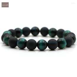 Strand EDOTHALIA Mode Vert Oeil De Tigre Hommes Bracelets 8 MM/10 MM Mat Noir Onyx Perles Amitié À La Main