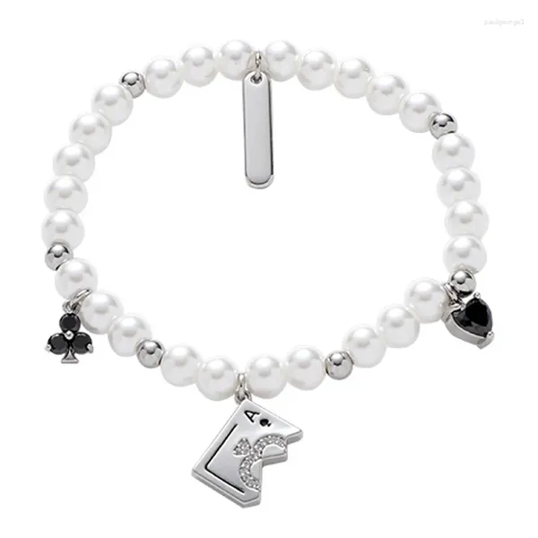 Strand Eetit élégant perles simulées perles chaîne élastique goutte Poker Bracelet Bracelet verre noir créatif bijoux faits à la main