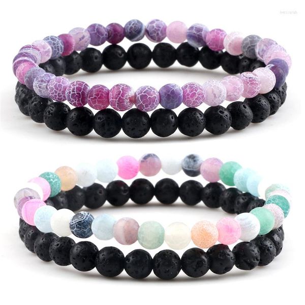 Cuerda elástica de hilo 2 unids/set pulsera cuentas de 6mm piedra Natural desgastada para hombres/mujeres Buda Color joyería pulseras brazaletes regalo de amante