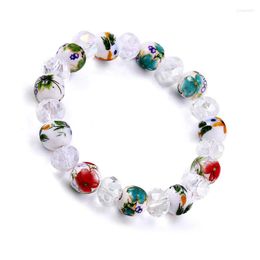 Strand elegante Chinese stijl keramische kralen armband voor charmes vrouwen gelukkige sieraden kleur porselein bloemen patroon armbanden etnisch