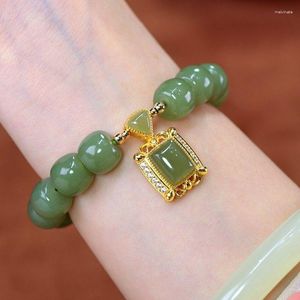 Strand Design Élégant Sens Dames Imitation Hetian Jade Lotus Pendentif Bracelet Vintage Oeil De Dieu De Luxe Mode Cadeau Goutte